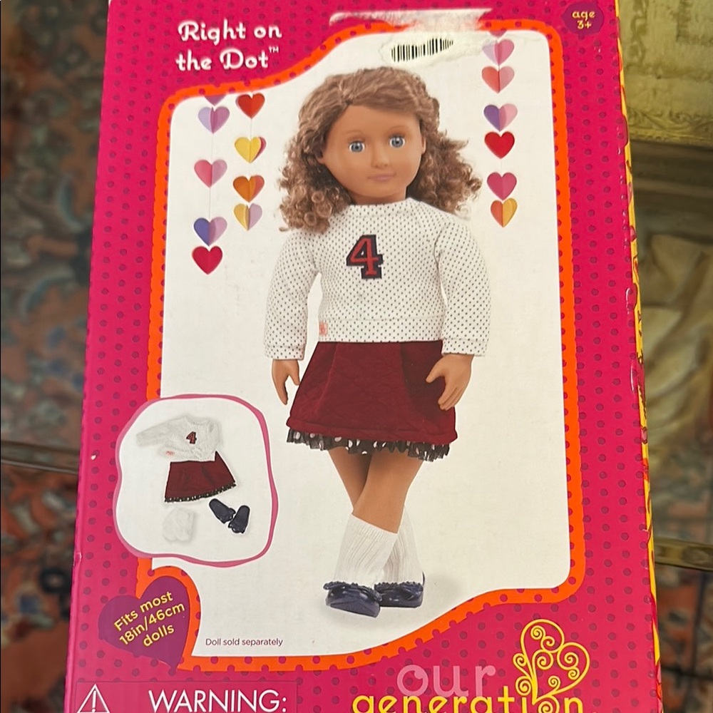 NWT OUR GENERATION 18”Doll clothes Red Skirt, white Top &socks, black shoes